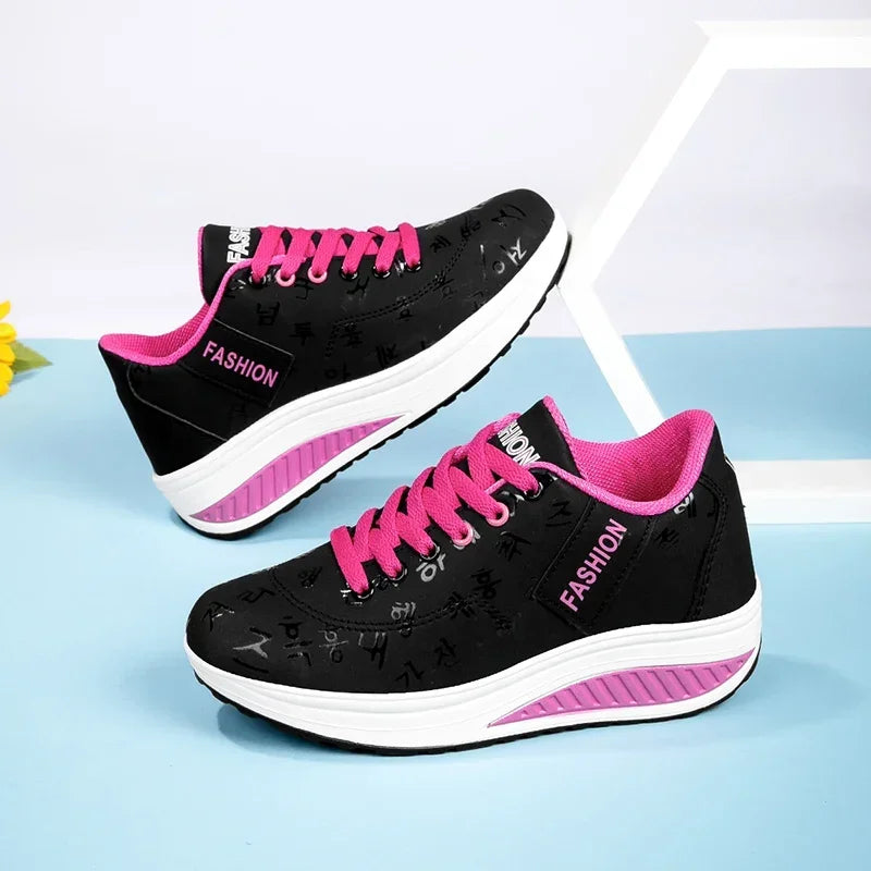 Zapatillas casuales de mujer para exterior con suela gruesa, plataforma de moda, talla grande 42, suela plana, para caminar, deporte, caminatas y running