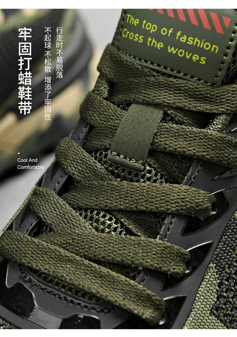 Men's camouflage breathable sports shoes are comfortable and non slip soft soled shoes suitable for men's outdoor activities