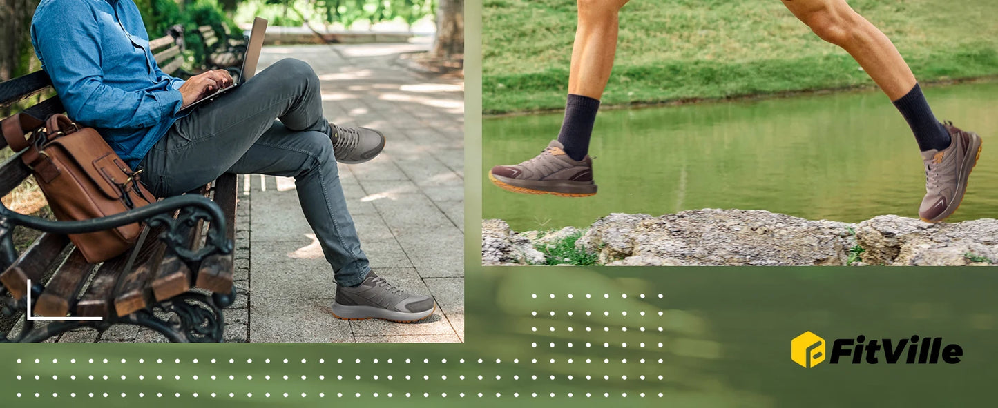 FitVille Extra Wide Sneakers For Men Hiking Walking Shoes Wide Toe Box Lightweight Running Shoes For Flat Feet With Arch Support