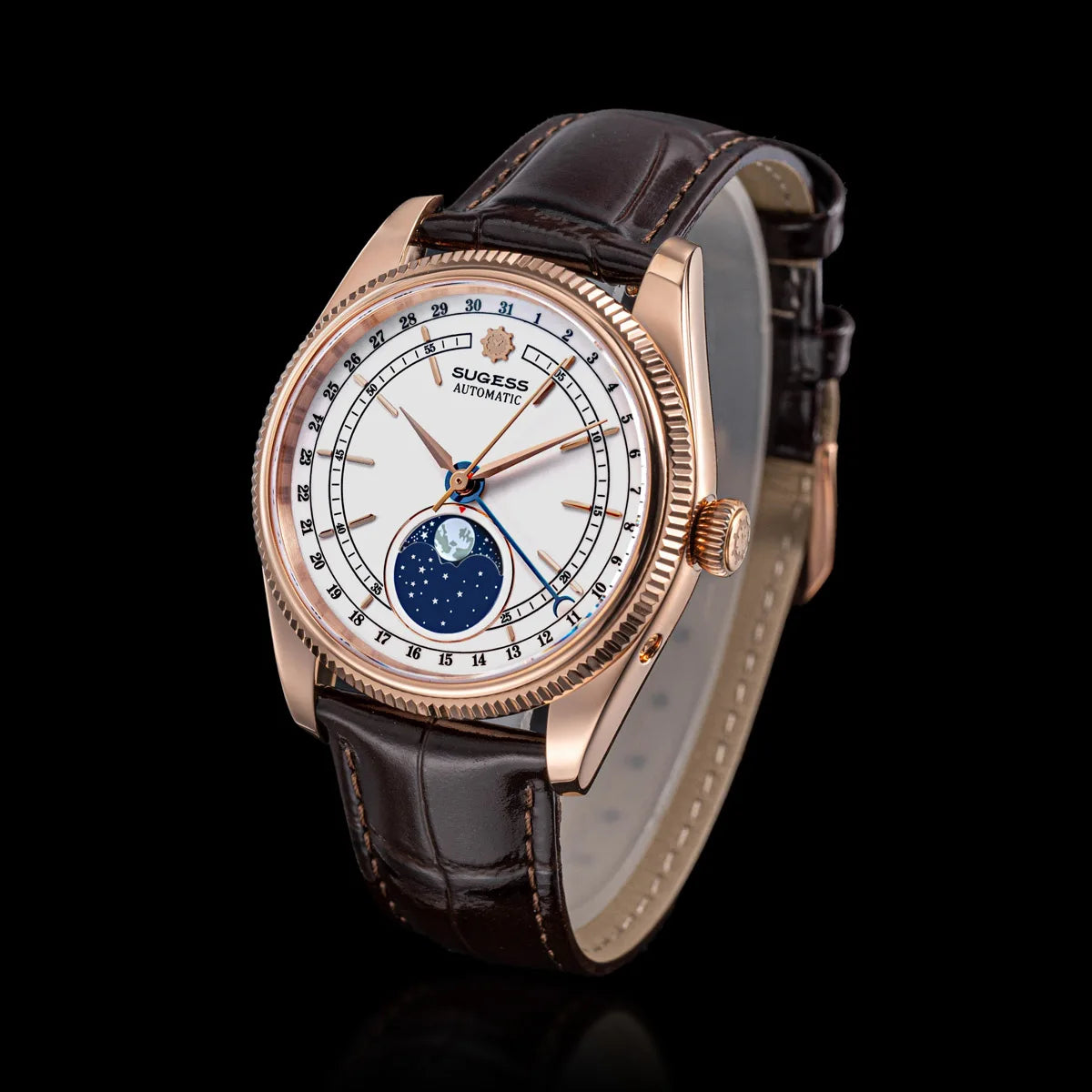 Sugess 40mm Men's Moonphase Automatic ST2108 Movement Sapphire Crystal Mechanical Wristwatch Waterproof Date 2024 New