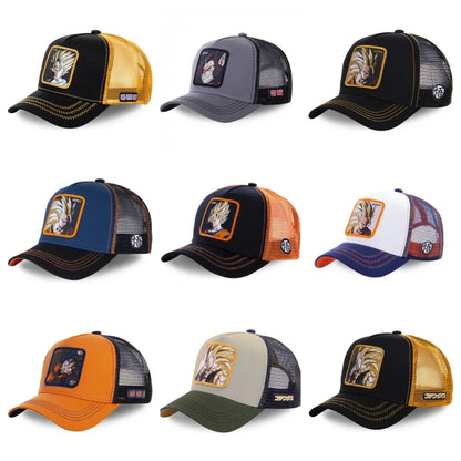 Boné de Basebol Dragon Ball Son Goku para Homem, com Bordado, Pala de Sol, Rede Trucker Ajustável, Estilo Hip-Hop para Viagens de Verão