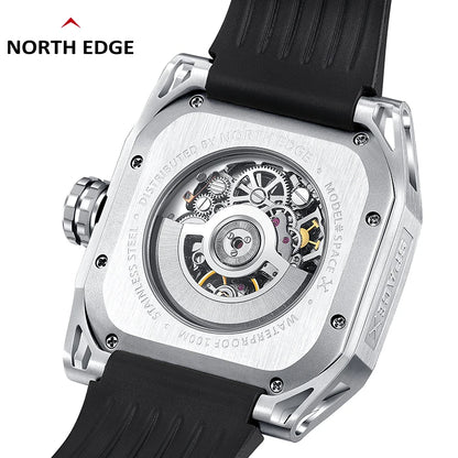 NORTH EDGE Men's Mechanical Watches Stainless Steel Skeleton Automatic Watch For Men Waterproof 100M Seagull's Movement Space X