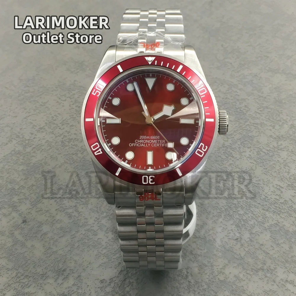 LARIMOKER NH35 39mm Automatic Men's Watch Domed Sapphire Glass 100m Diving Vintage Wine Red Insert Dial Super Luminous Watch