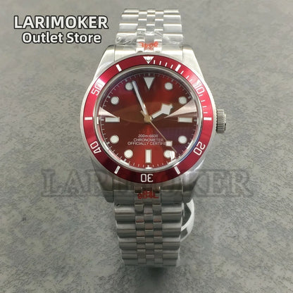 LARIMOKER NH35 39mm Automatic Men's Watch Domed Sapphire Glass 100m Diving Vintage Wine Red Insert Dial Super Luminous Watch