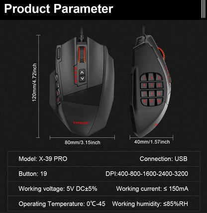 E-YOOSO X-39 USB Wired RGB Gaming Mouse 24000 DPI SG8960 19 buttons programmable game Optical mice for Computer PC Laptop