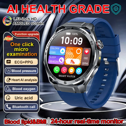 Smart Watch Men High-end Health Blood Pressure Blood Oxygen Lipids Uric Acid Sapphire Smart Watches Ai GPT Custom Dial ECG 2026