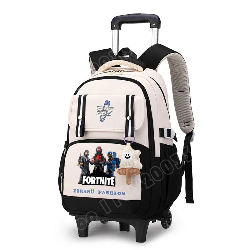 Mochila Escolar com Rodas Fortnite, Grande Capacidade, Impermeável, Leve e Minimalista, para Portátil, Escola e Viagens Casuais