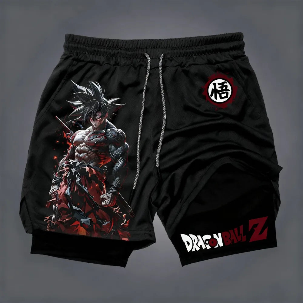 Dragon Ball Men's Quick-Drying Double-Layer Son Goku Shorts Summer Sports Fitness Anime-Inspired Active Wear Fake Two-Piece