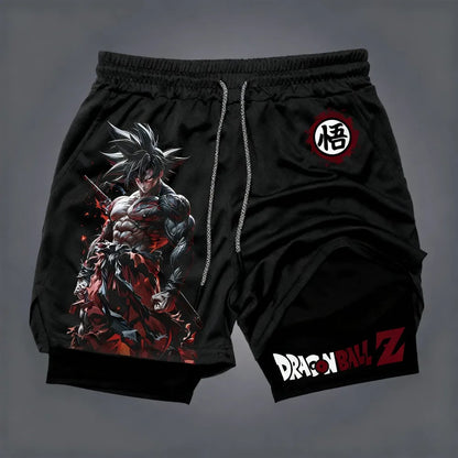 Dragon Ball Men's Quick-Drying Double-Layer Son Goku Shorts Summer Sports Fitness Anime-Inspired Active Wear Fake Two-Piece