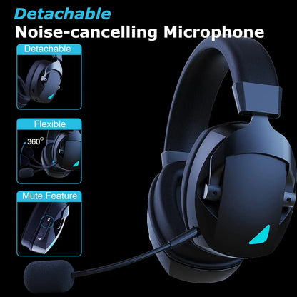 Gaming Headset with Detachable Noise-Cancelling Microphone – 3-Mode Wireless Bluetooth 5.3, 2.4G USB & 3.5mm Wired Gaming Headset with 50mm Drivers