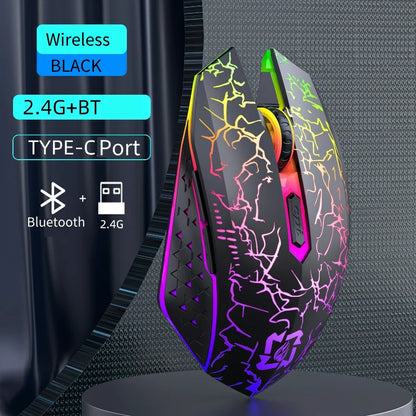 Rato Gaming RGB 2.4G sem fios, rato Bluetooth 1600DPI, 6 botões silenciosos, rato ergonómico de modo duplo para escritório, para MacBook e PC