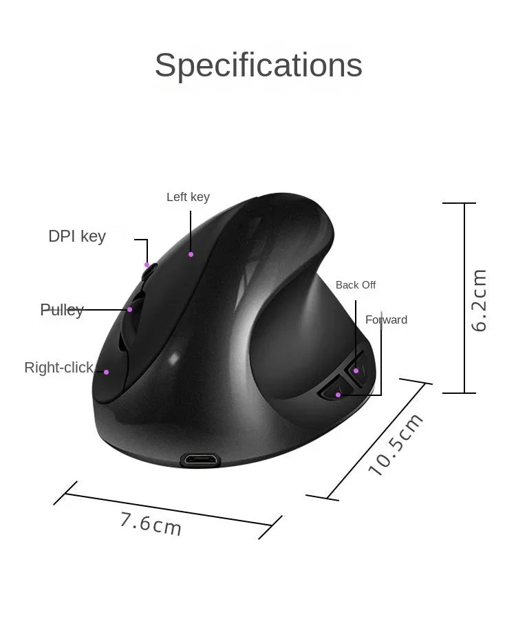 BTS-908 Hot Selling Rechargeable Vertical Mice Ergonomic Wireless Mouse 2.4G USB Receiver 1600 Adjustable DPI 6 Buttons Mouse