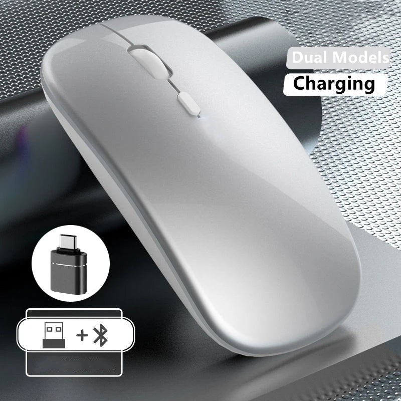Mouse wireless ricaricabile a doppia modalità Bluetooth compatibile e 2.4G USB per computer, laptop, iPad, tablet e notebook, mouse da gaming