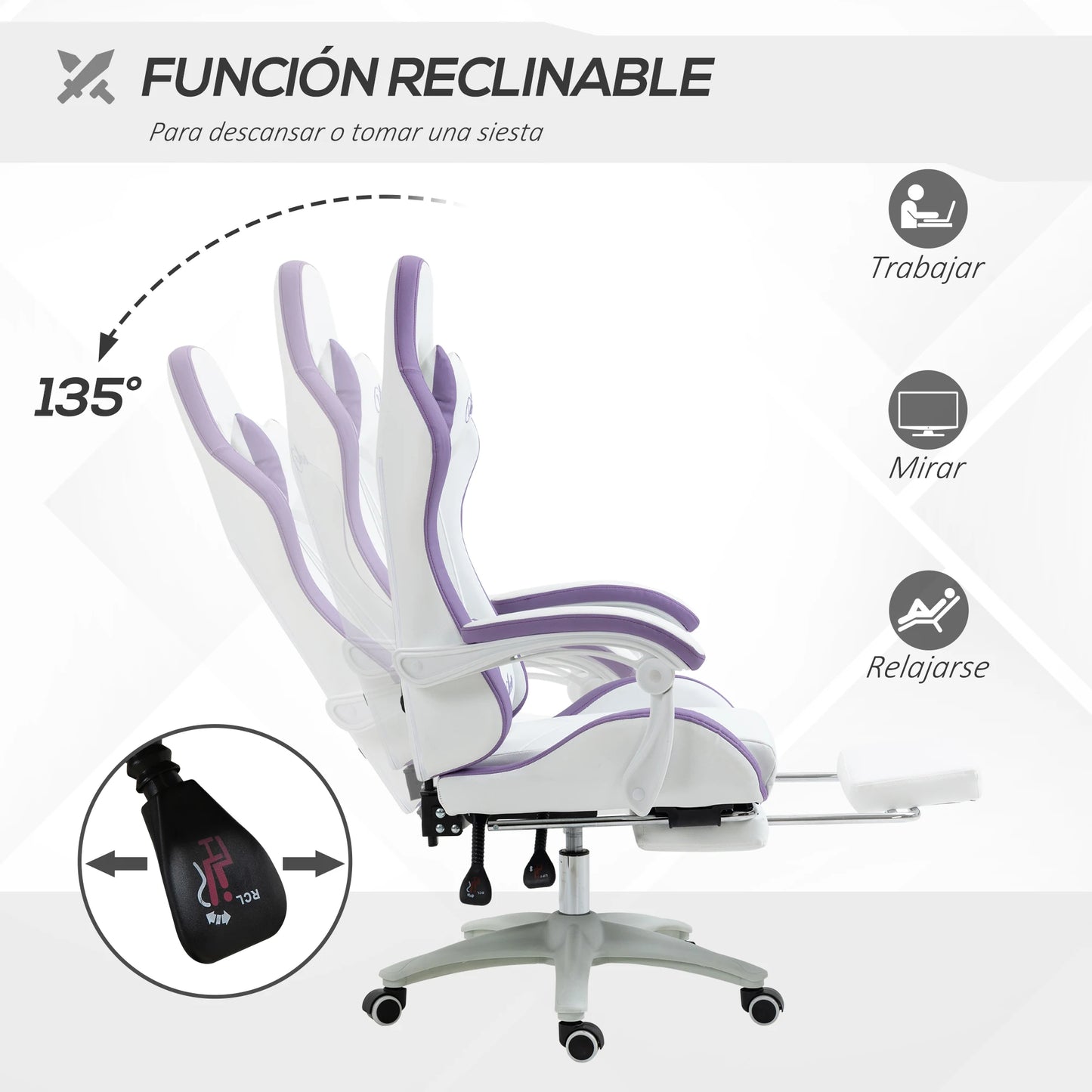 Vinsetto Gaming Chair PU Leather Gamer Chair with Footrest, Reclining 135° Ergonomic Gaming Chair with Headrest & Lumbar Support
