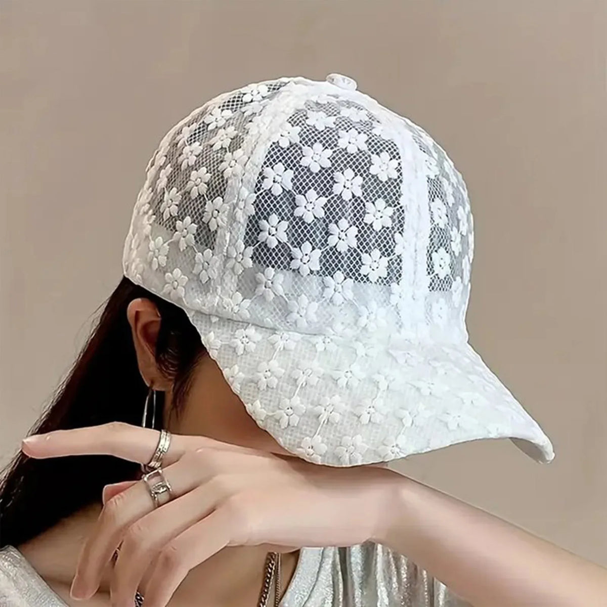 Casquette de baseball fine à fleurs en dentelle pour femme, printemps-été, protection solaire, casquette ajourée, respirante, mignonne, tour de tête réglable