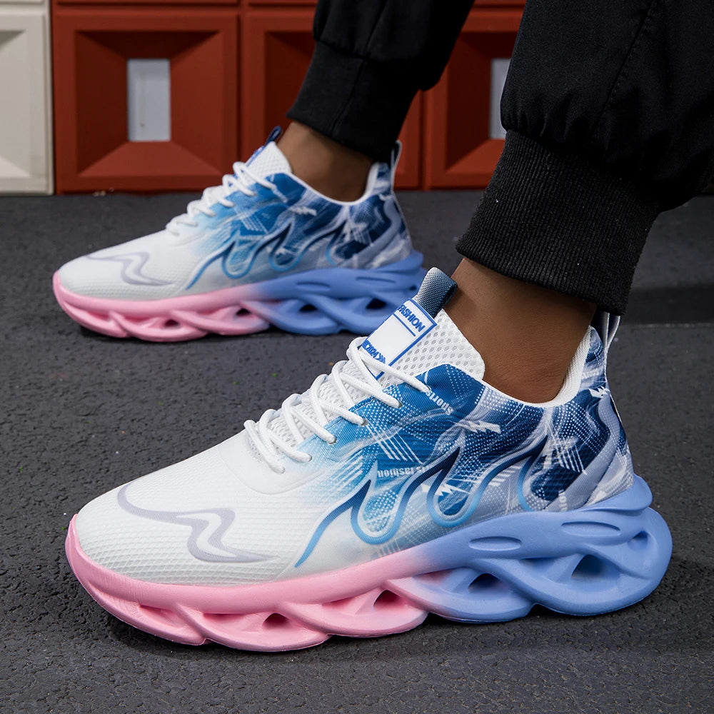 Fashion Gradient Women and Men Sneakers Weave Cushion Sole Sports Casual Shoes For Unisex Lace Up Lightweight Breathable Shoes