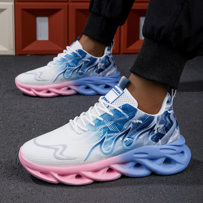 Fashion Gradient Women and Men Sneakers Weave Cushion Sole Sports Casual Shoes For Unisex Lace Up Lightweight Breathable Shoes