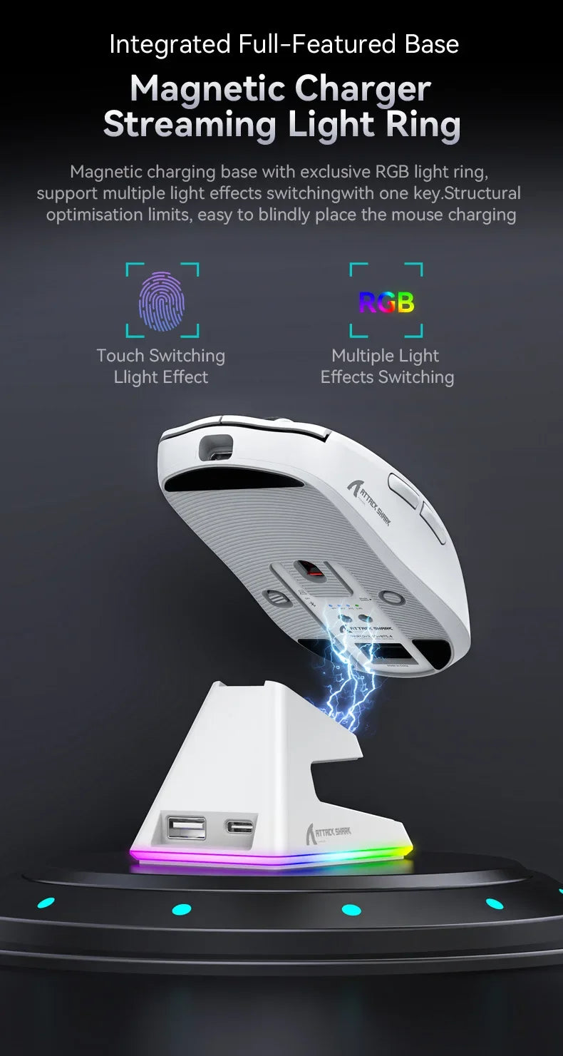 Attack Shark X6 Wireless Ergonomic Gaming Mouse Adjustable DPI Wired 2.4G/Bluetooth High Precision Rechargeable Mice