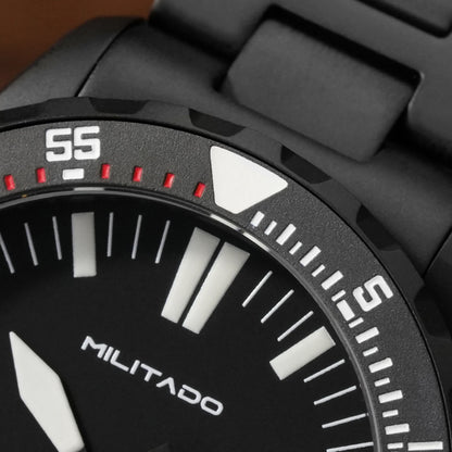 Militado ML16 39mm Quartz Dive Watch Sapphire Crystal 200M Water Resistant Ceramic Bezel BGW9 Lume Screw Down Crown
