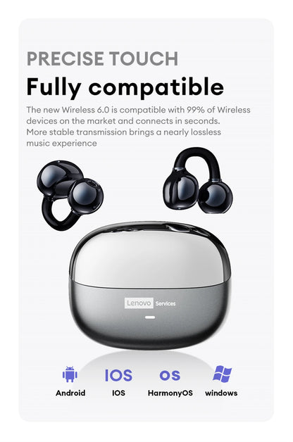 Auriculares Lenovo LE302 inalámbricos Bluetooth 6.0, batería de larga duración, clip deportivo para la oreja, estéreo HIFI con cancelación de ruido