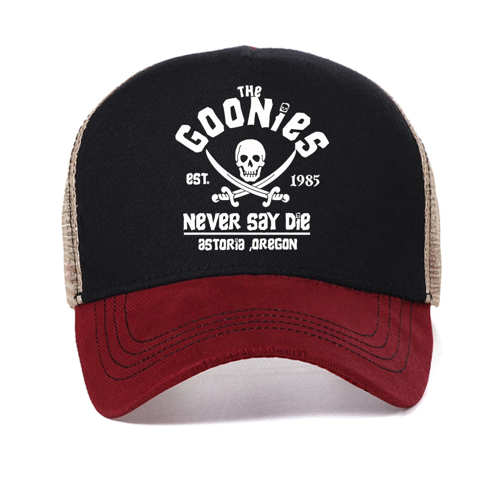 The Goonies Est 1985 Never Say Die Men's Baseball Cap Summer Mesh Snapback Hat Fashion Outdoor Casual Breathable Sun Hats