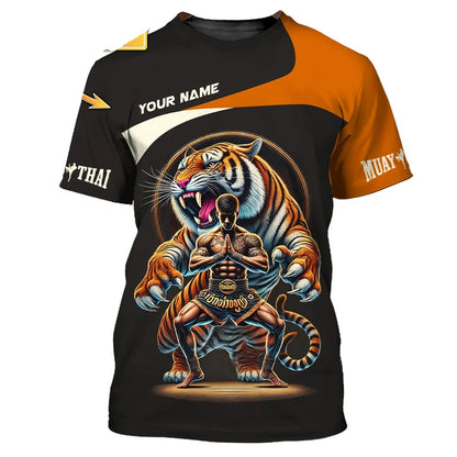 Kietas naujas „Muay Thai“ grafinis marškinėlis vyrams su 3D spausdintu tigro ir drakono piešiniu, individualizuotu vardu, vasaros sporto salės ir fitneso marškinėlis