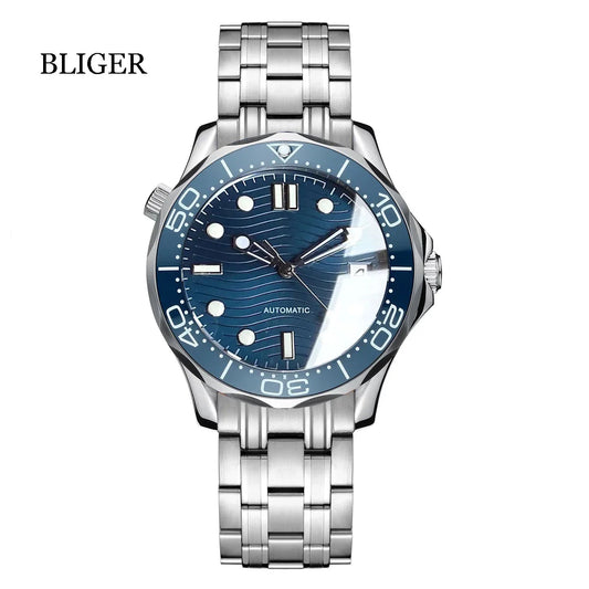 BLIGER Luxury 41mm Mechancial Men Watch Sapphire Glass NH35AMIYOTA PT5000 Movement Steel Bracelet Ceramic Bezel Date Function