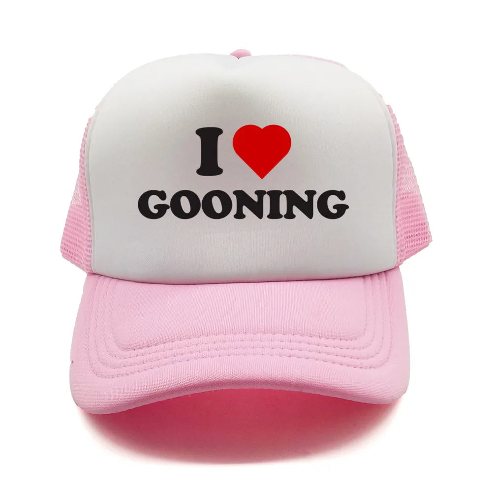 Casquettes de baseball humoristiques « I Love Gooning » – Casquette d'été tendance pour homme en maille, casquette de camionneur humoristique, casquettes unisexes d'extérieur en maille MZ-080