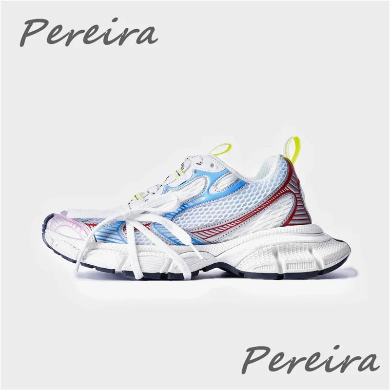 Street Style Thick Sole Men Sneakers New Mixed Colors Lace-Up Couple Casual Shoes Comfortable Breathable Running Walking Shoes