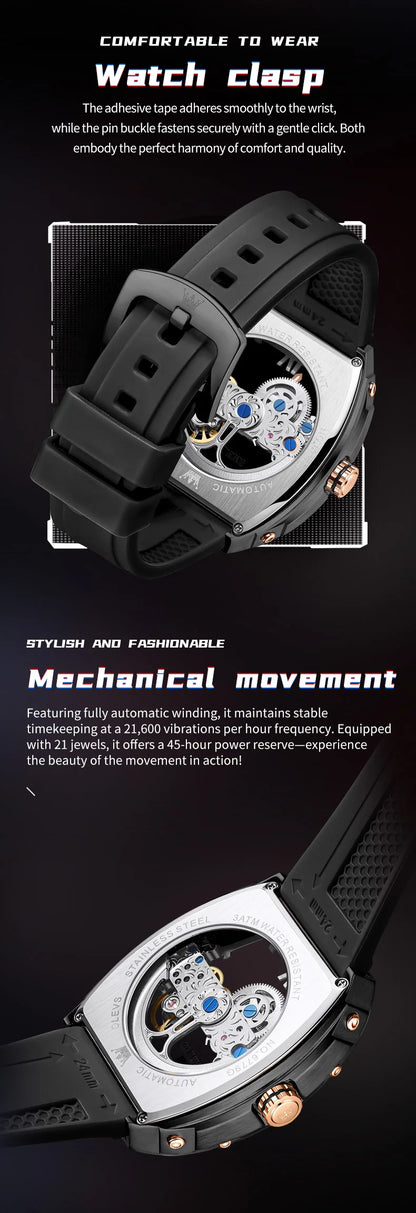 OLEVS 6779 Men's Watch Skeleton Mechanical Watch Fashion Business Sport Waterproof Luminous Silicone Strap Watches For Men