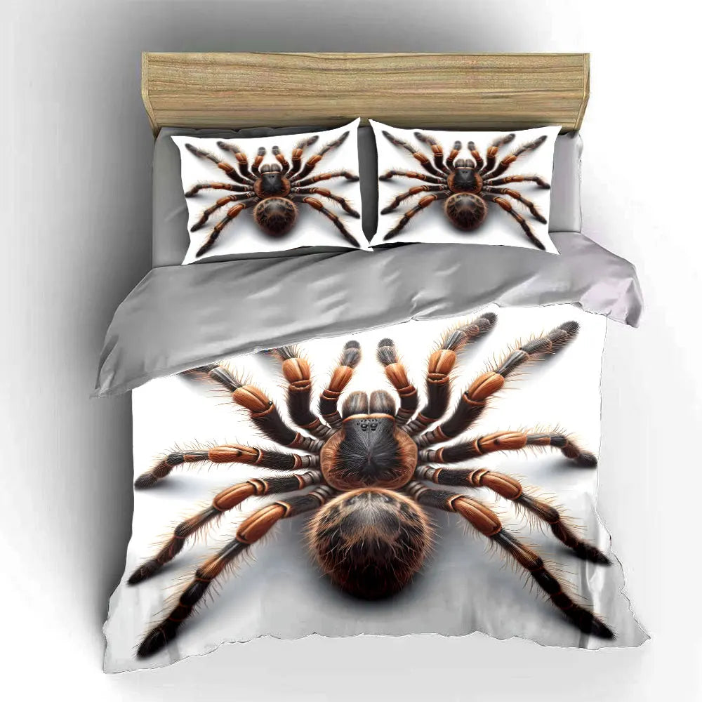 Conjunto de capa de edredão com padrão de aranha peluda em 3D em grande plano, estampagem digital colorida, roupa de cama em poliéster com fecho de correr, presente para crianças