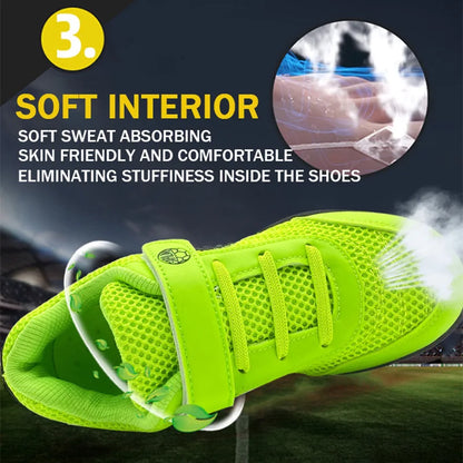 Zapatillas de fútbol infantiles para niño y niña, cierre de velcro, botas de fútbol sin tacos, calzado para principiantes de lacrosse, críquet y béisbol