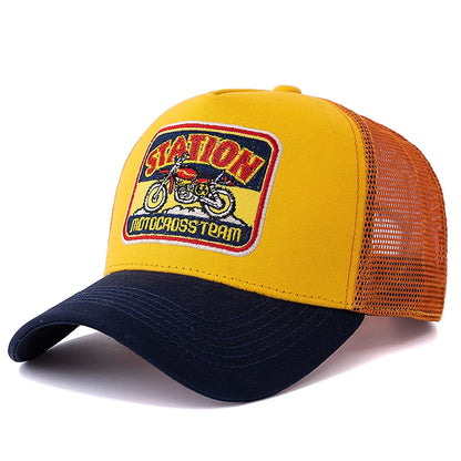 Cappellino da baseball unisex in rete, modello Trucker classico con motivo motociclistico, traspirante, estivo, in stile streetwear per uomo e donna