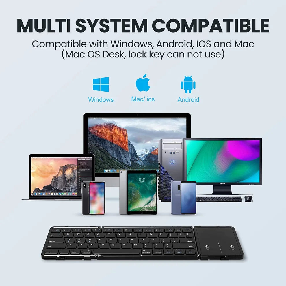 JOMAA Foldable Bluetooth Wireless Keyboard With Touchpad Portable Rechargeable 63 Keys Slim Keyboard for Windows 7/8/10/iOS