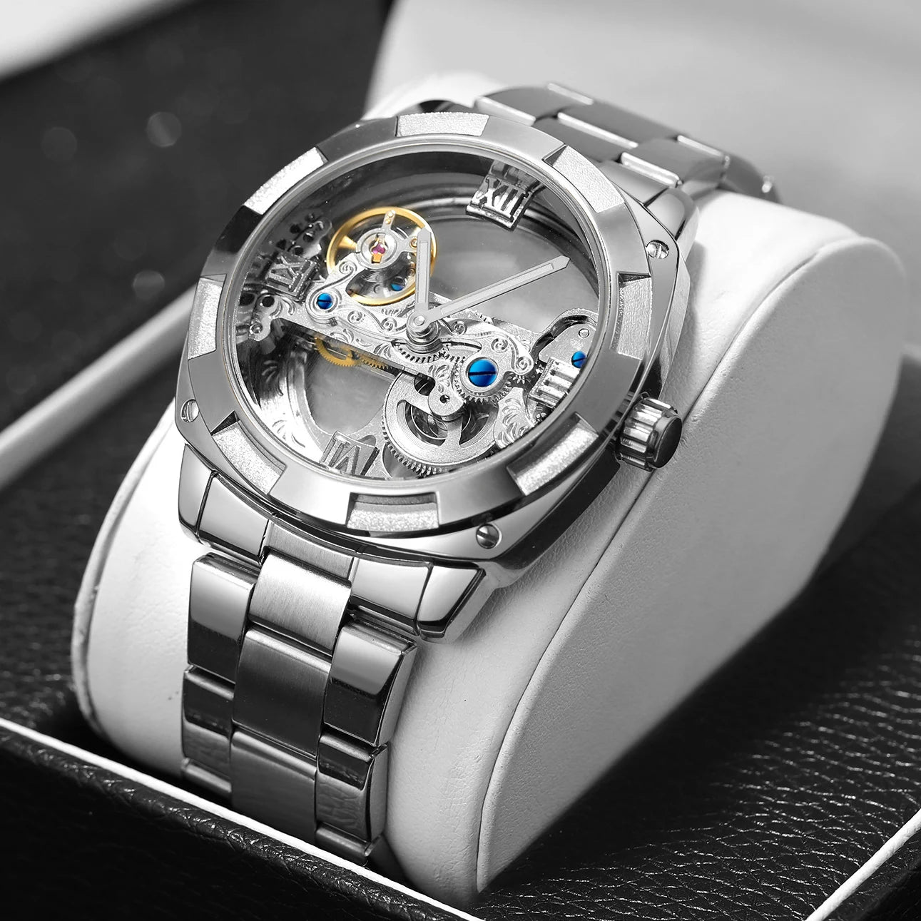 2024Top Brand Luxury Stainless Steel Skeleton Tourbillon Automatic Movement Men Watch Mechanical Waterproof Luminous Wrist Clock