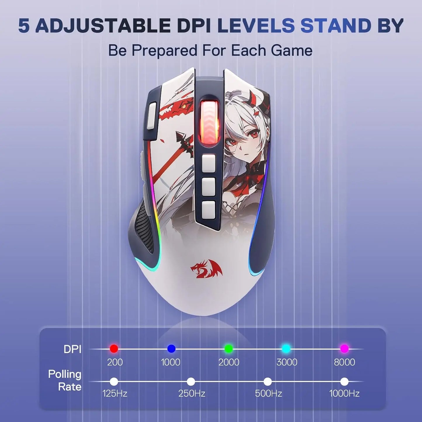 Redragon M612AK PRO RGB Gaming Mouse 8000 DPI Wired/Wireless Optical Mouse 9 Programmable Buttons 7 Backlit Modes