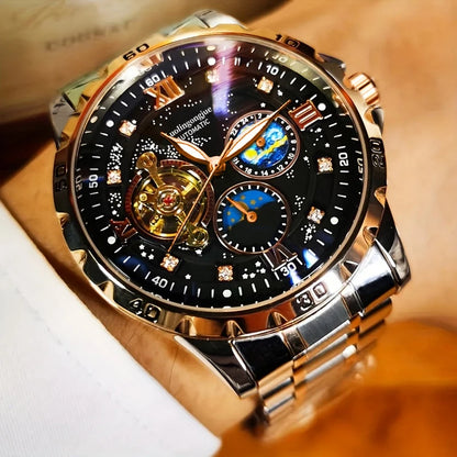 Men’s Luxury Automatic Mechanical Watch  Starry Sky Luminous Dial & Tourbillon Design