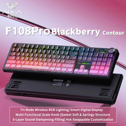 Teclado mecânico AULA F108 PRO personalizado, layout 100%, retroiluminação RGB, Bluetooth sem fios, switch HiFi, teclado gaming