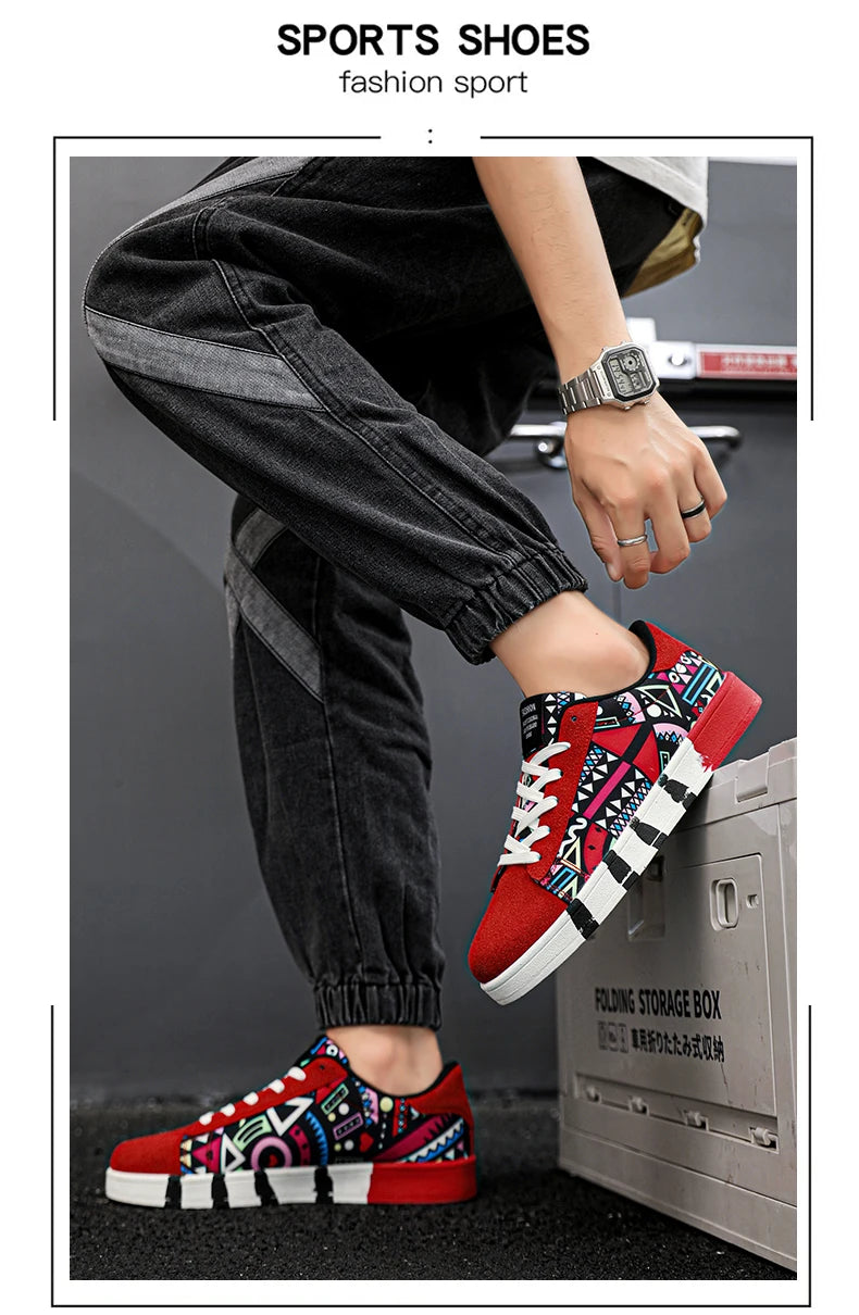 YRZL Sapatilhas de corrida desportivas para homem em lona, estilo geométrico, com atacadores, sapatilhas de casal com estampado graffiti moderno, sapatos de skate para homem