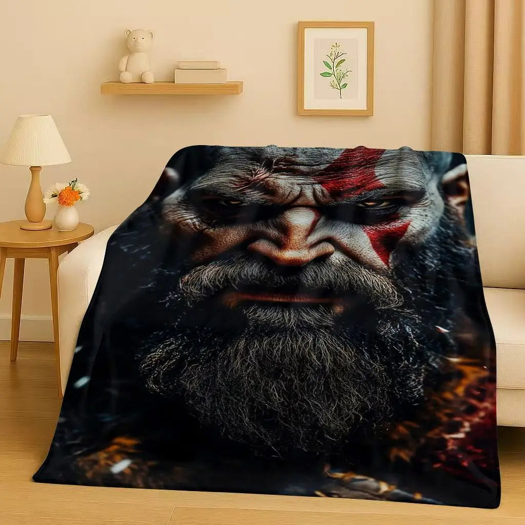 3D Kratos God of War Games Cartoon Gamer Flannel Blanket,Ultra Soft Warm Plush Throw for Home Bedroom Bed Sofa Cover Picnic Kids