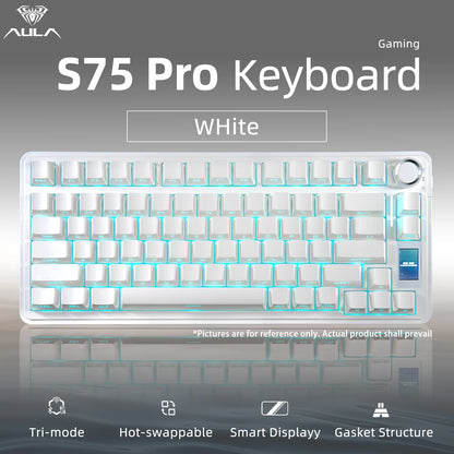 AULA S75 PRO Mechanical Keyboard 75% Custom Layout RGB Backlight Wireless Bluetooth Gaming Keyboard with Screen Knob
