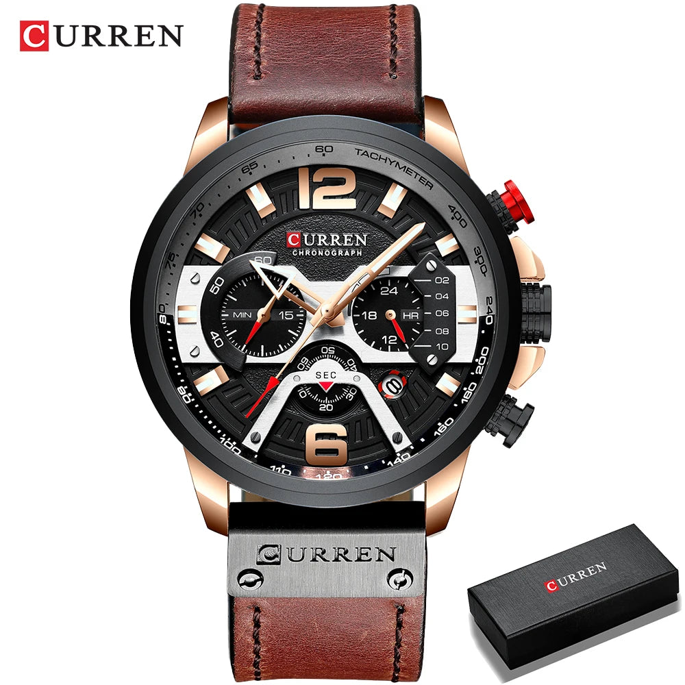 Orologio da uomo CURREN 8329 – Stile sportivo e casual, design militare, cinturino in pelle, cronografo di tendenza, orologio di lusso di un marchio prestigioso