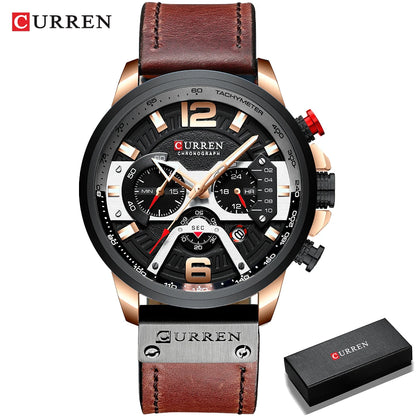 Orologio da uomo CURREN 8329 – Stile sportivo e casual, design militare, cinturino in pelle, cronografo di tendenza, orologio di lusso di un marchio prestigioso