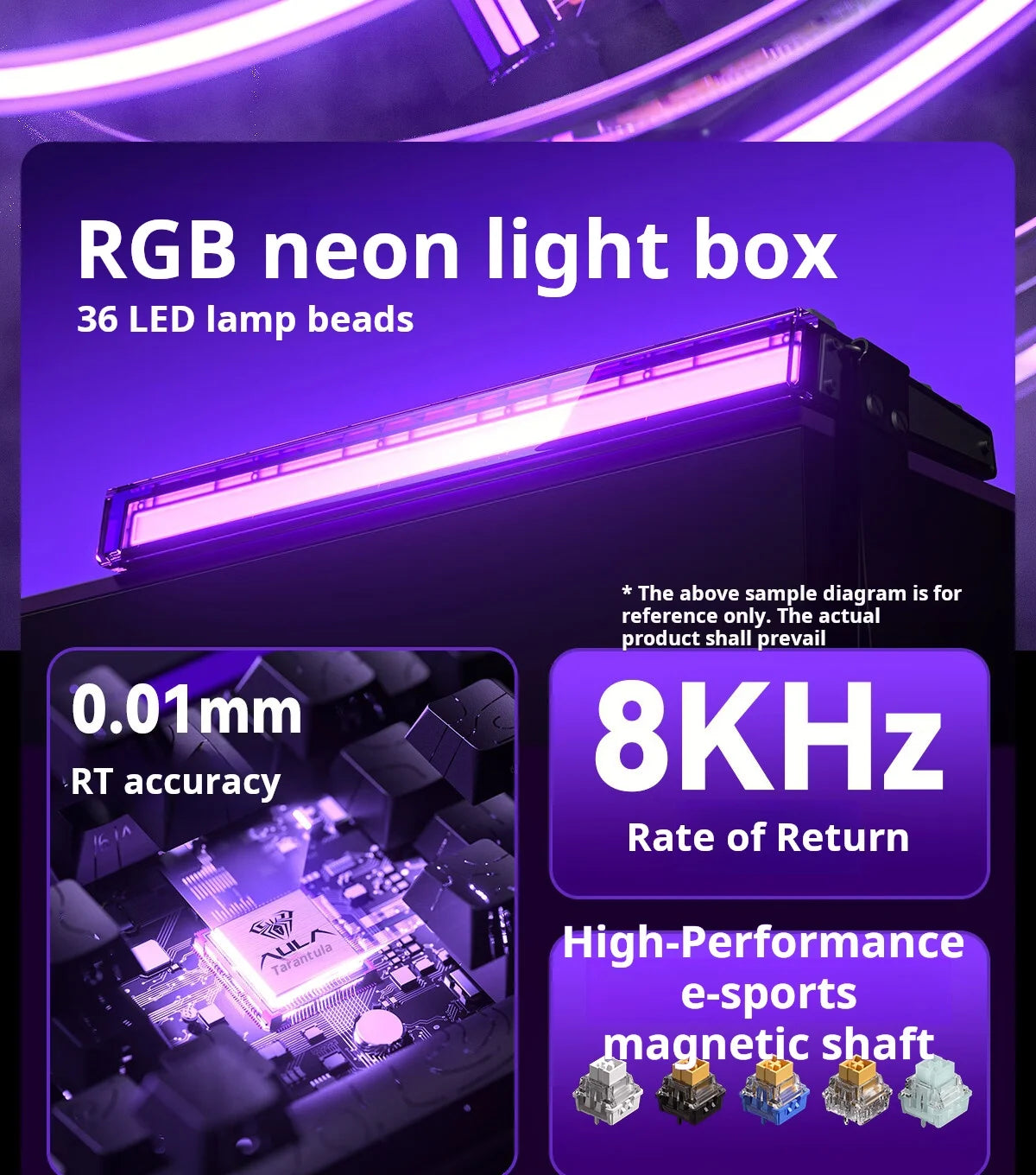 Teclado mecánico gaming AULA HERO 68 HE con eje magnético RT, cable, iluminación RGB, tasa de sondeo 8K y grabado lateral