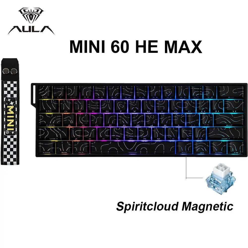 Teclado Gaming Mecânico AULA Mini60 HE/Pro/Max 60% com Switches Magnéticos, RGB, Tri-Mode, 8000Hz, RT 0.01mm, para E-Sports e Presentes