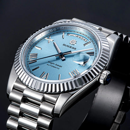 Sugess 40mm Men's Watches Automatic Date Mechanical Day Wristwatch Peacock SL3034 Movement Sapphire Waterproof Luxury Retro New