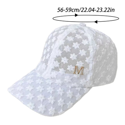 Casquette de baseball fine à fleurs en dentelle pour femme, printemps-été, protection solaire, casquette ajourée, respirante, mignonne, tour de tête réglable