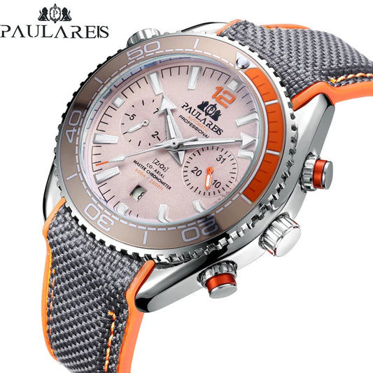 Classic Luxury Men Automatic Watch Multifunction Mechanical Wristwatch Rubber Strap Waterproof Week Date Watches Reloj Hombre