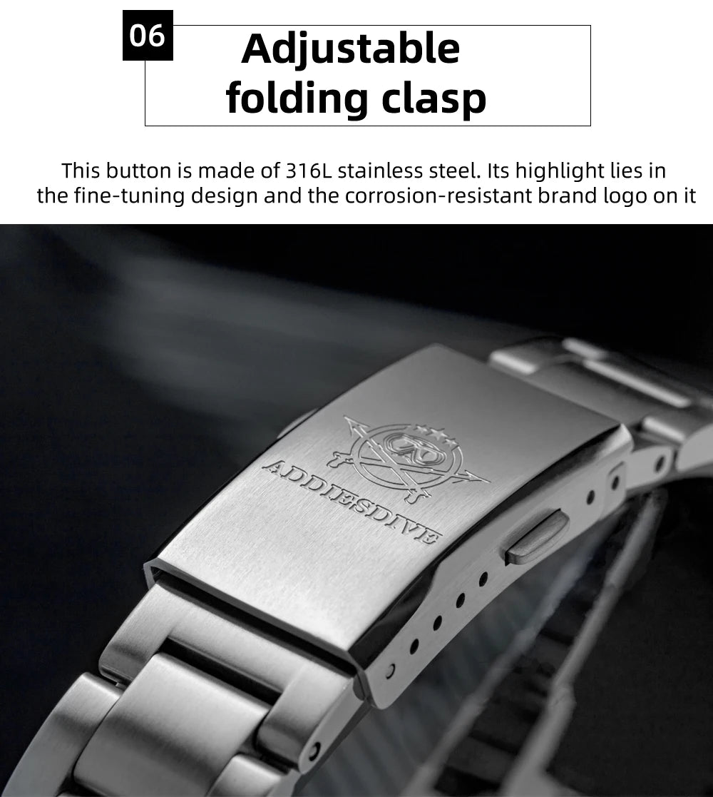 ADDIESDIVE New 2026 Luxury Men's Mechanic Quartz Analog Watch Super Luminous Steel Watch 10Bar Bubble Glass Personalized Watches