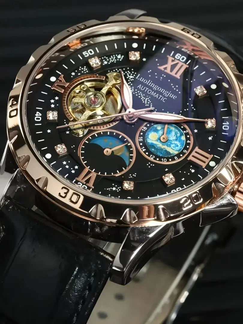 Men’s Luxury Automatic Mechanical Watch  Starry Sky Luminous Dial & Tourbillon Design